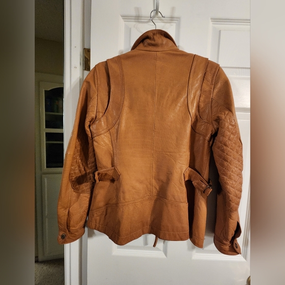 Eddie Bauer Cognac Camel Quilted Leather Jacket M Vintage Genuine Leather - Picture 3 of 13